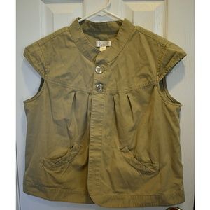 Christopher & Banks Dark Tan Khaki Mod 60's Inspired Cap Sleeve Button Up Jacket